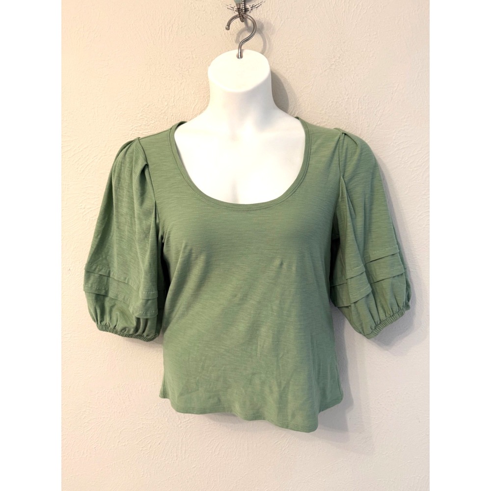 Nation LTD Puff Sleeve Green Top size M Short Sleeve